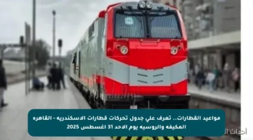 مواعيد القطارات.. تعرف على جدول تحركات قطارات الإسكندرية – القاهرة المكيفة والروسية يوم الأحد 31 أغسطس 2025